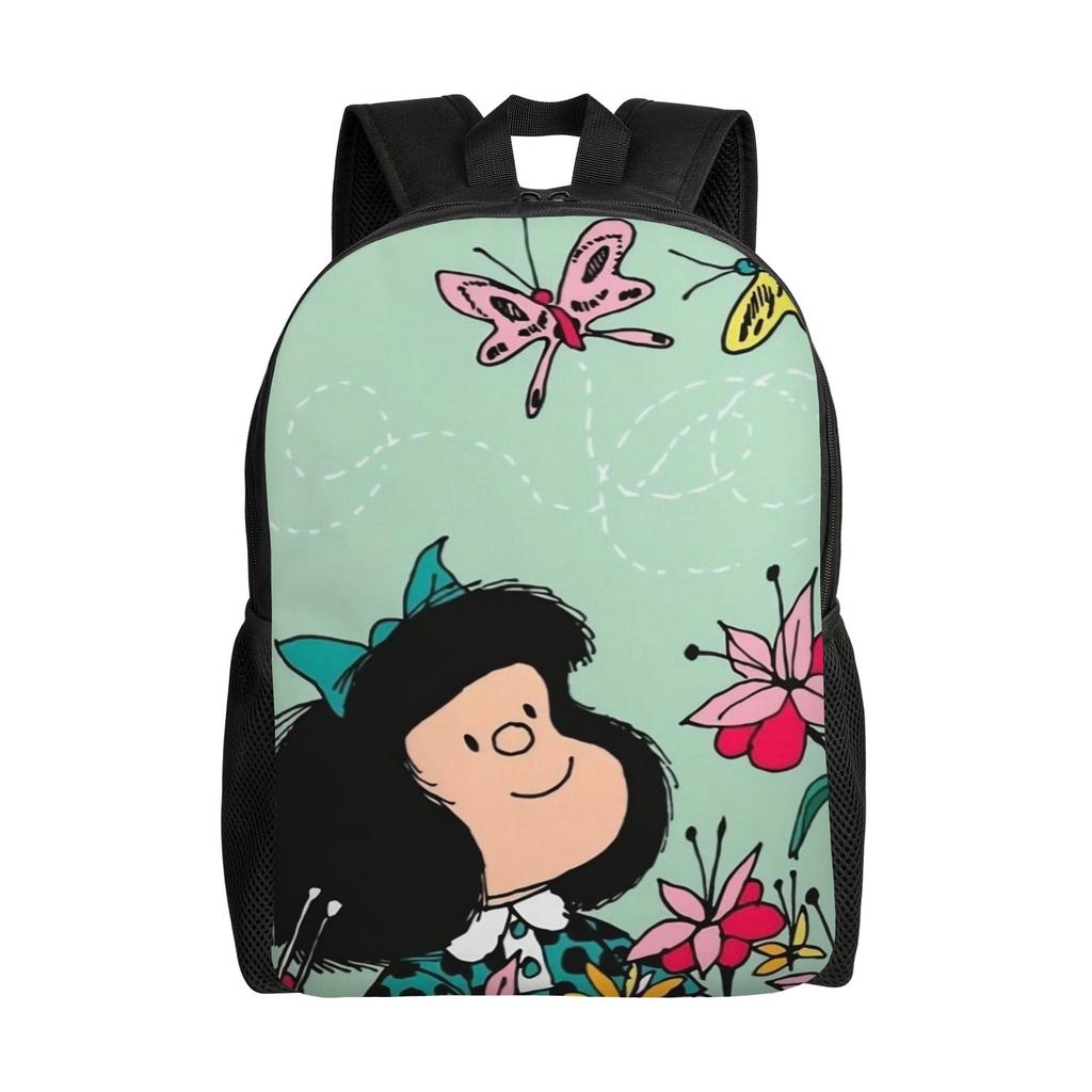 Mafaldas Cartoon Flowers Backpack for Men Women Casual Student Work Daypack Laptop Canvas Bags Sports
