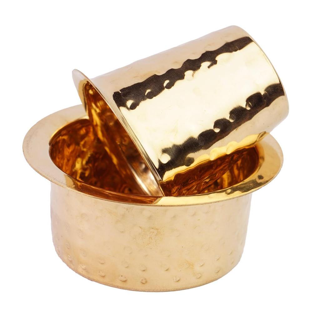 Indian Brass Coffee Cup Dawara/Dabara & Tumbler for Serving Filter Coffee/Tea/Traditional Kumbakonam Brass Dabara - | Hammered Matt - 150ml (Set of 1)