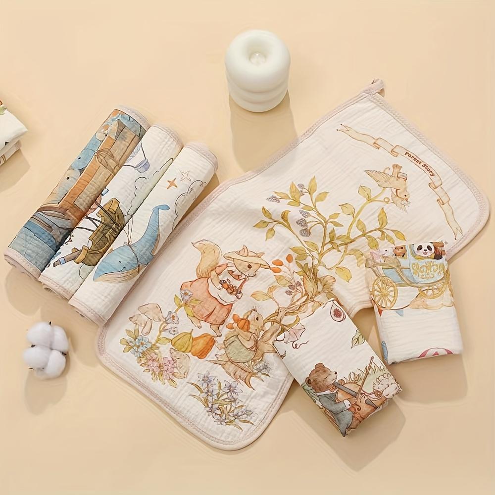 5pcs Cute Cartoon Animal Print Towels Soft Absorbent Cotton Hand Towels with Vibrant Animal & Nature Designs Bathroom /Playroom