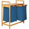 Bamboo Laundry Basket - Lumaland - 73 X 64 X 33 Cm - 2 Removable Cotton Pockets - Blue