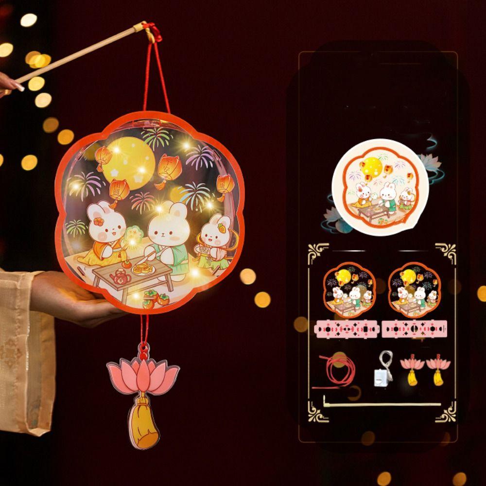 DIY Material Bag Mid-Autumn Festival Lantern DIY Glowing Light-Up Bunny Lantern  Photography Props