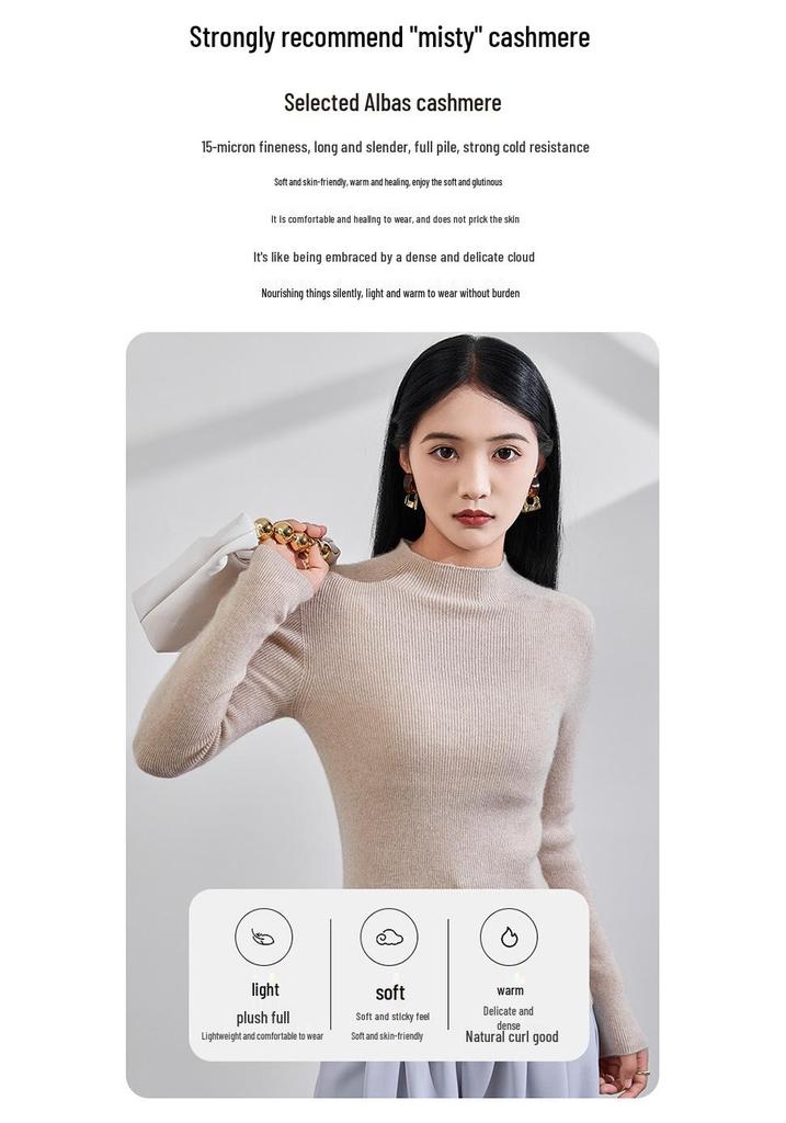 Women's Striped Cashmere Knit Sweater: 2025 Autumn/Winter, Soft & Fluffy, Elegant Slim-Fit Half-High Neck Base Layer.