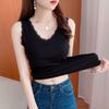 Modal Cotton V-Neck Lace Trim Ribbed Tank Top - Slim-Fit Versatile Camisole for Spring/Summer
