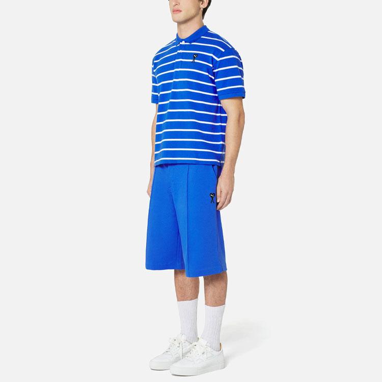 Puma X Ami Paris Co-Branded Series Heart Logo Contrast Stripe Short Sleeve Polo Men Tops Light-Green Blue 534067-93