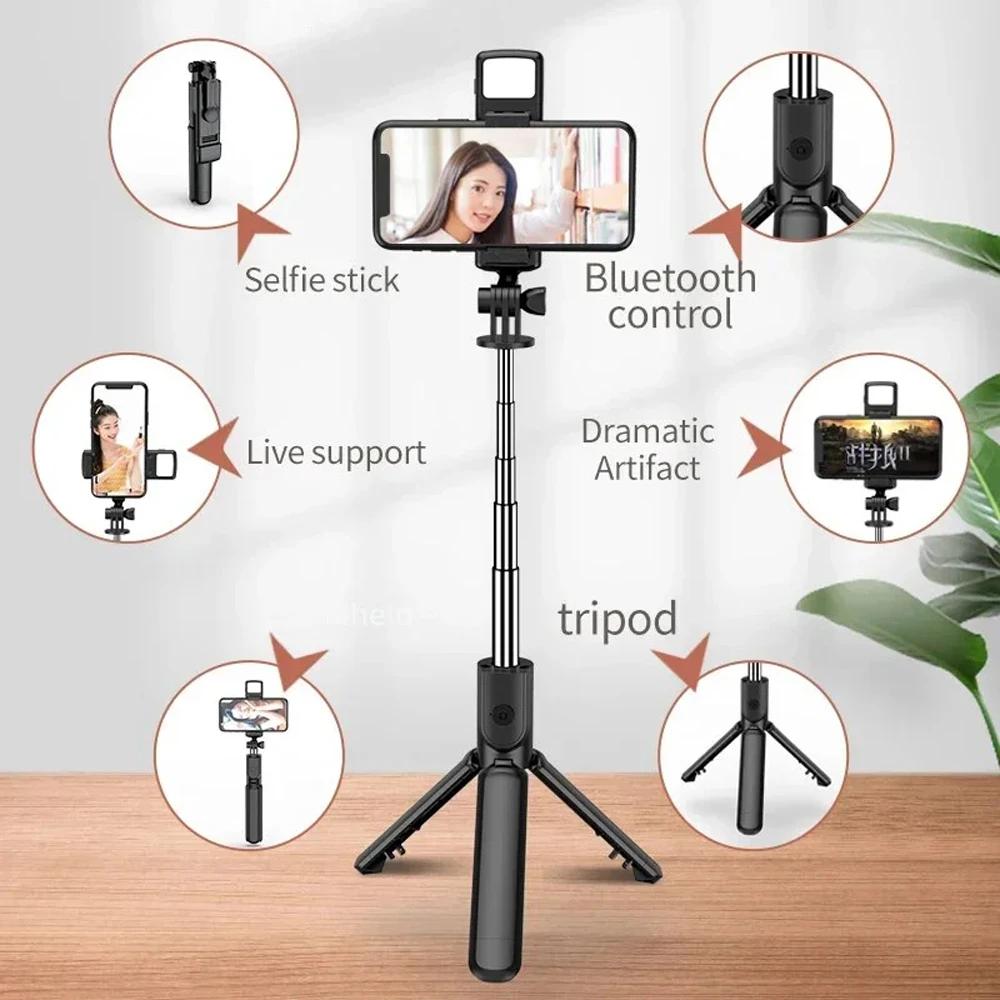 3In1 Bluetooth Selfie Tripod with Fill Light Shutter Remote Portable Foldable Monopod for iPhone Smart Phone