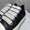 Men's Shoes Genuine Leather Jumbo Shoelace Women's Sneakers Fashion Black Solid Lace-up Men's Casual Shoes
