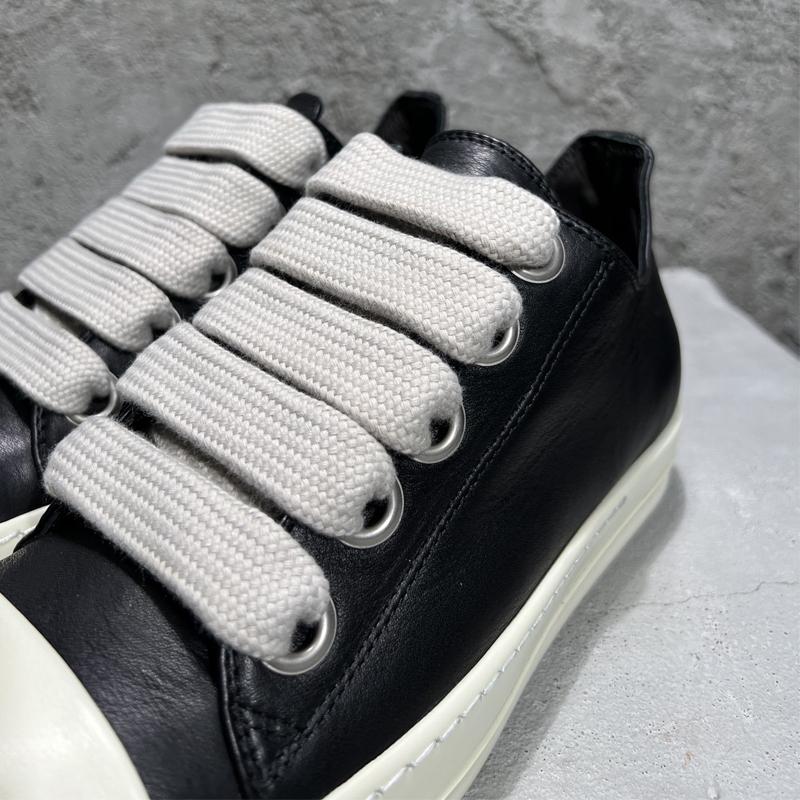 Men's Shoes Genuine Leather Jumbo Shoelace Women's Sneakers Fashion Black Solid Lace-up Men's Casual Shoes