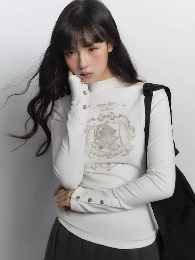 Ribbed Velvet Half-High Neck Slim Fit Women's Long Sleeve Top, Autumn/Winter Layer, Plus Velvet, Versatile Inner Wear