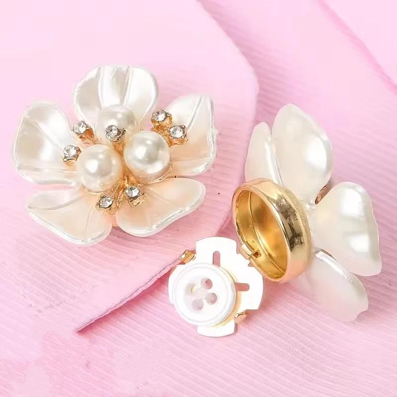 1/2/5Pcs Floral Rhinestone Pearl Button Cover Decorative Clip For Shirts And Dresses Easy Installation Fashion Accessory Gift