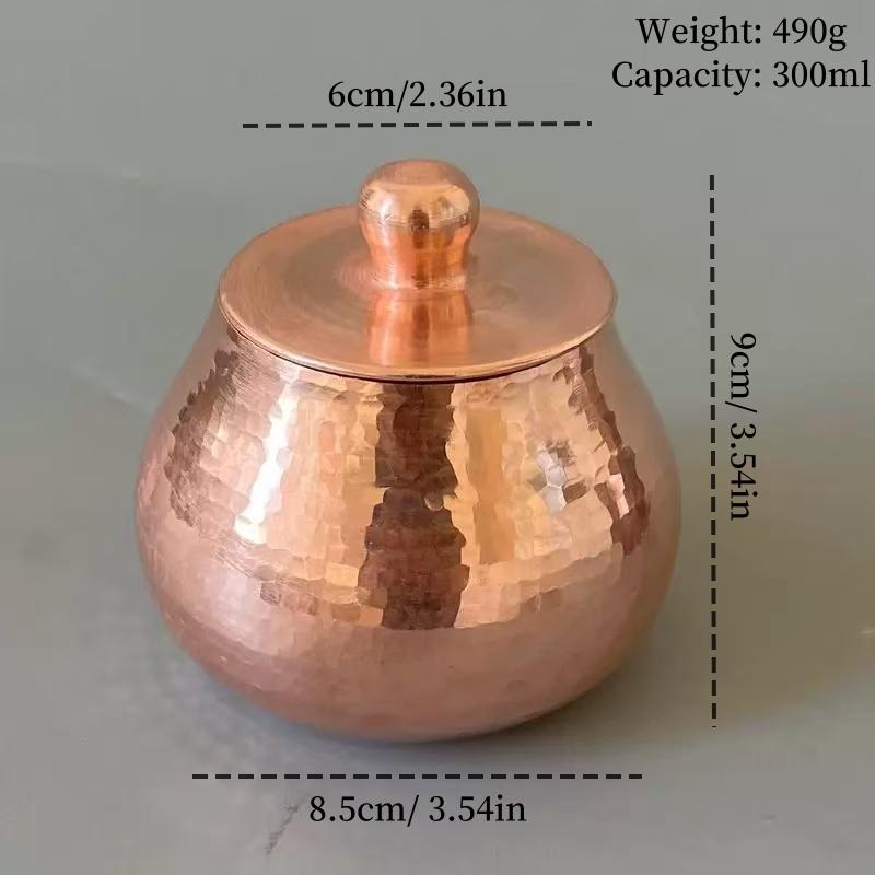 Handcrafted Copper Tea Canister,Retro Thickened Coffee Beans Tank Storage,With lid Spice Container Salt Seasoning Organizer