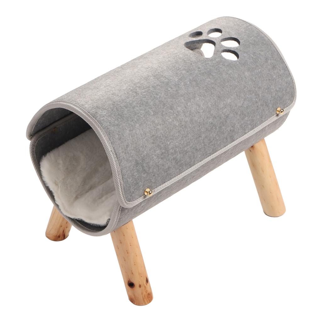 Cat Tunnel Bed Elevated Wooden Legs Cat Tunnel Soft Felt Plush Pad Inside Pet Tunnel Bed for Indoor