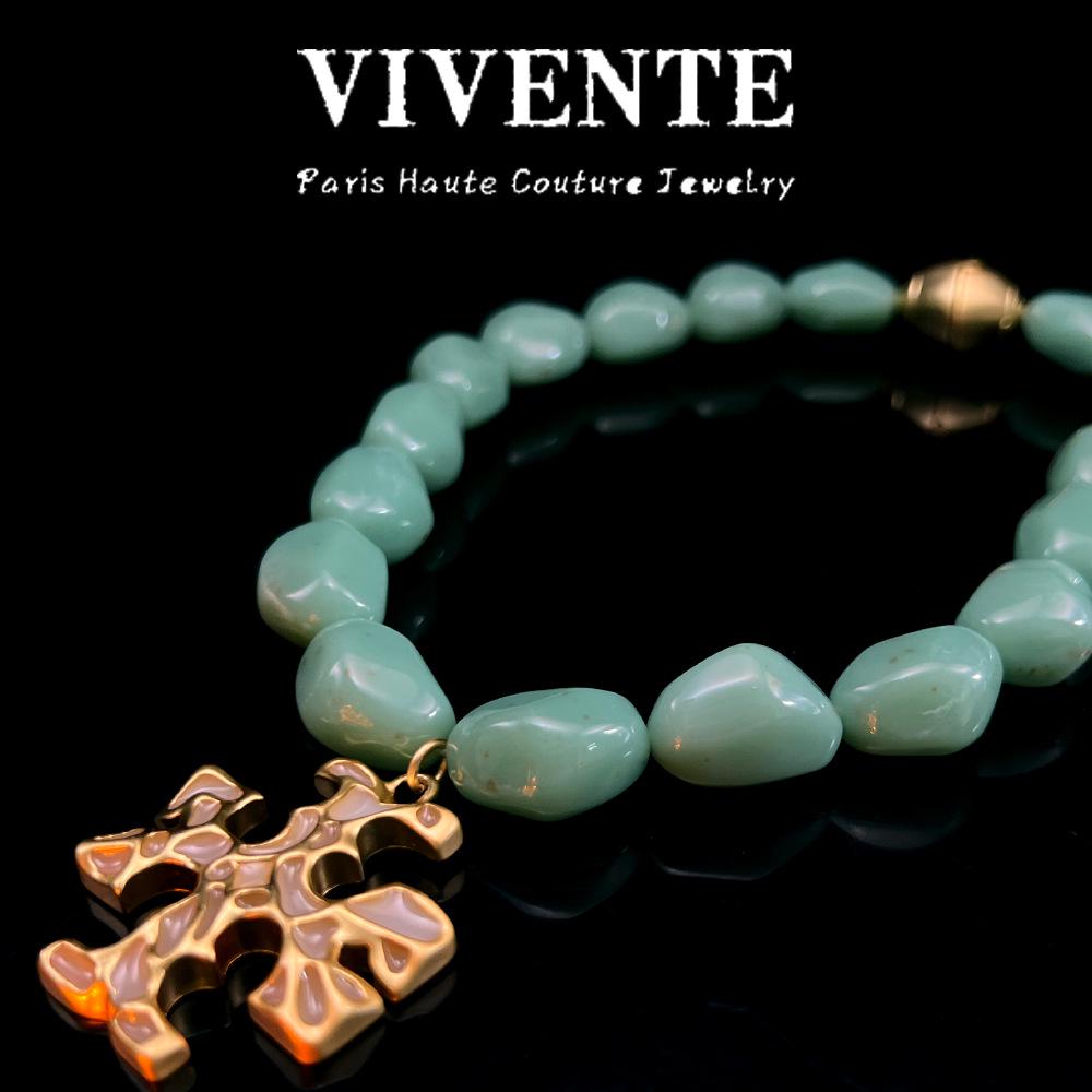 Collier de grosses perles en résine style antique - Chaîne tendance pour clavicule pour filles branchées