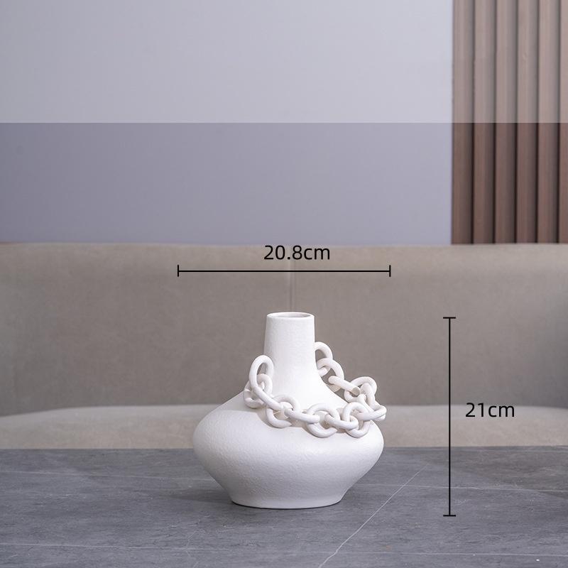 White Ceramic Vase Hollow Chain Geometric Buckle Porcelain Bottle Ceramic Handicraft Room Decoration Accessories Flower Vase