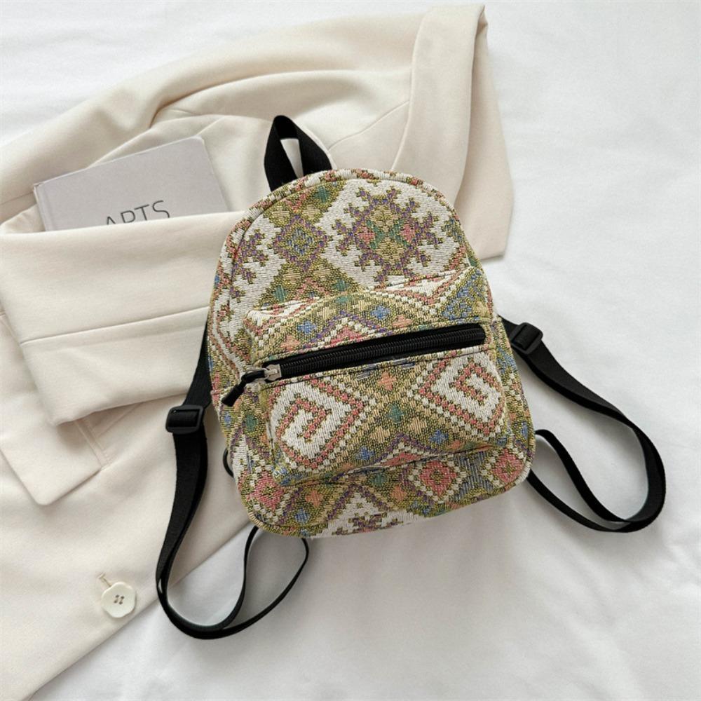 

High-capacity Female Backpack Fashion Zipper Adjustable Shoulder Bag Ethnic Style Mini School Backpack Students зелений