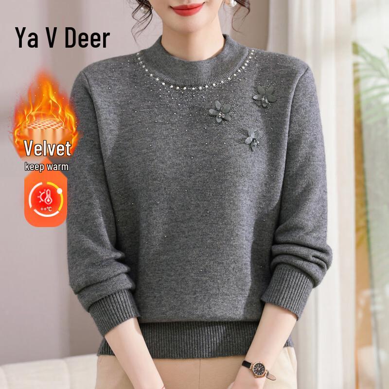 Yalu Middle-Aged Women s Plush Beaded Knit Sweater XL