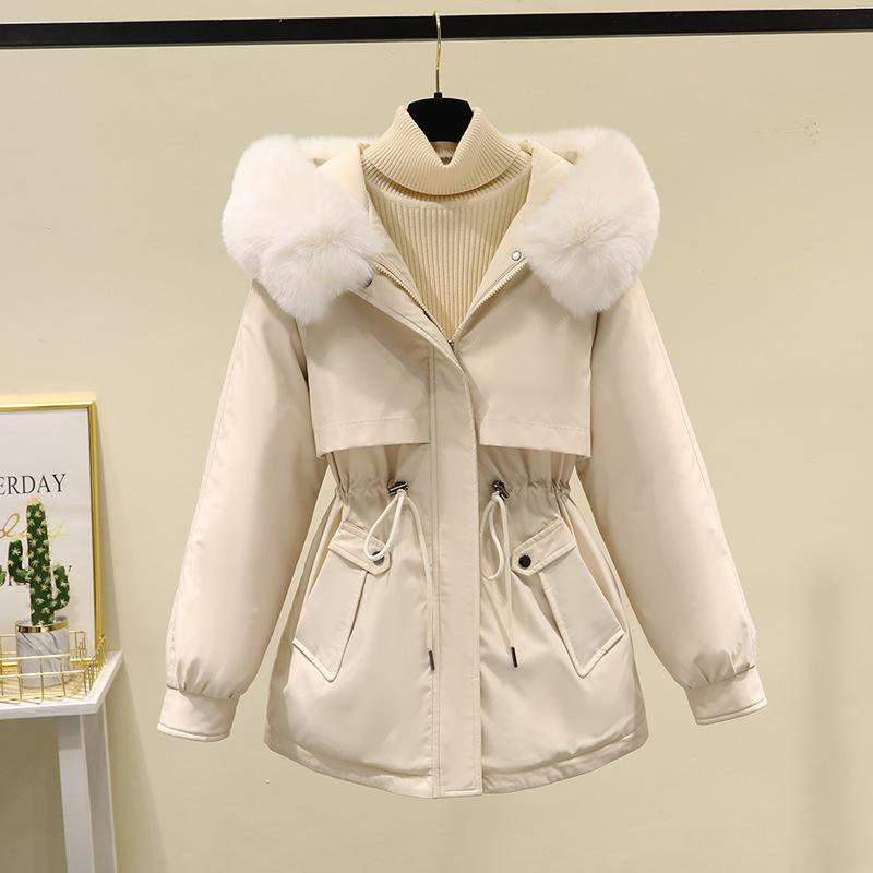Autumn And Winter Mid Length Cotton Women's Thickened Loose Warm Cotton Coat Large Women's Cotton Coat