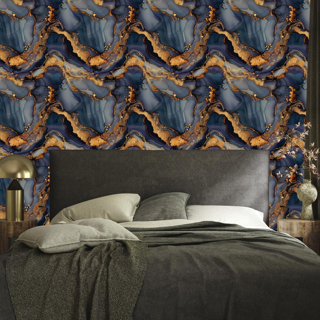 Navy Blue and Rust Ink Wallpaper for Living Room and Bedroom 50x1000