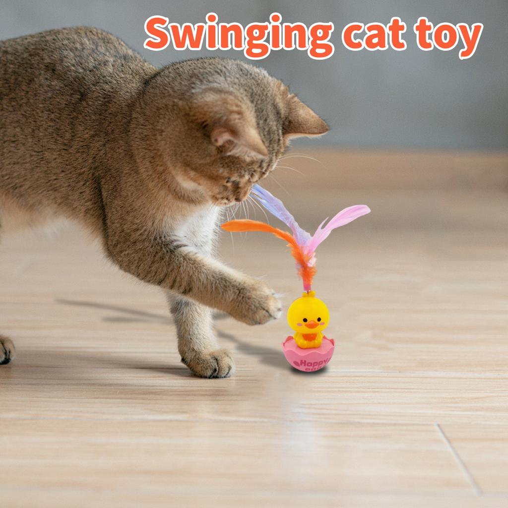 Tumbler Toy With Feathers - Interactive Wobble Teaser For Cats, Fun Pet Play & Stress Relief Toy