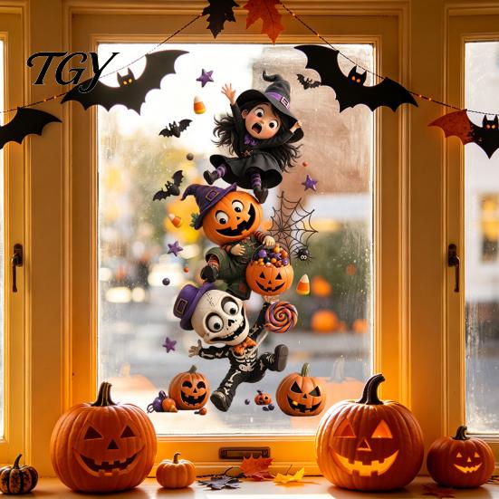 Flexible PVC Window Coverings Halloween Clings, Waterproof Static Decals,Removable Festive Wall Stickers, Creative Holiday Gift Stickers Animals/Ghost