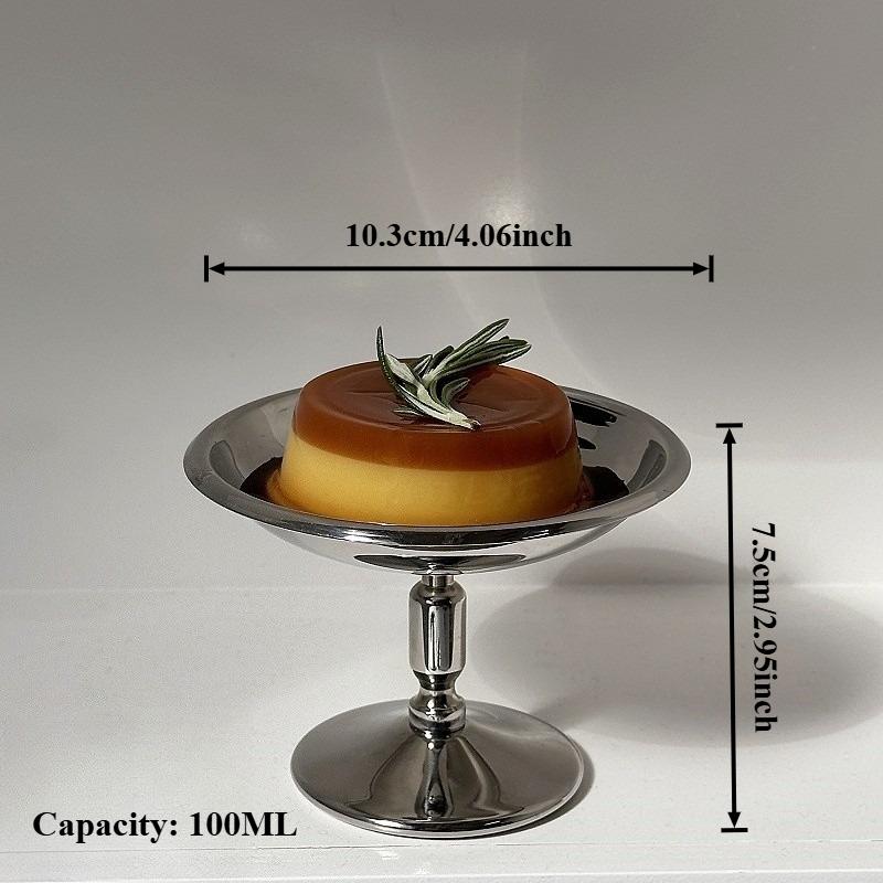 Retro Stemmed Dessert Cup Stainless Steel Dessert Plate Cake Tray Ice Cream Pudding and Milk Jelly Bowl Tall Cup Cute Plates