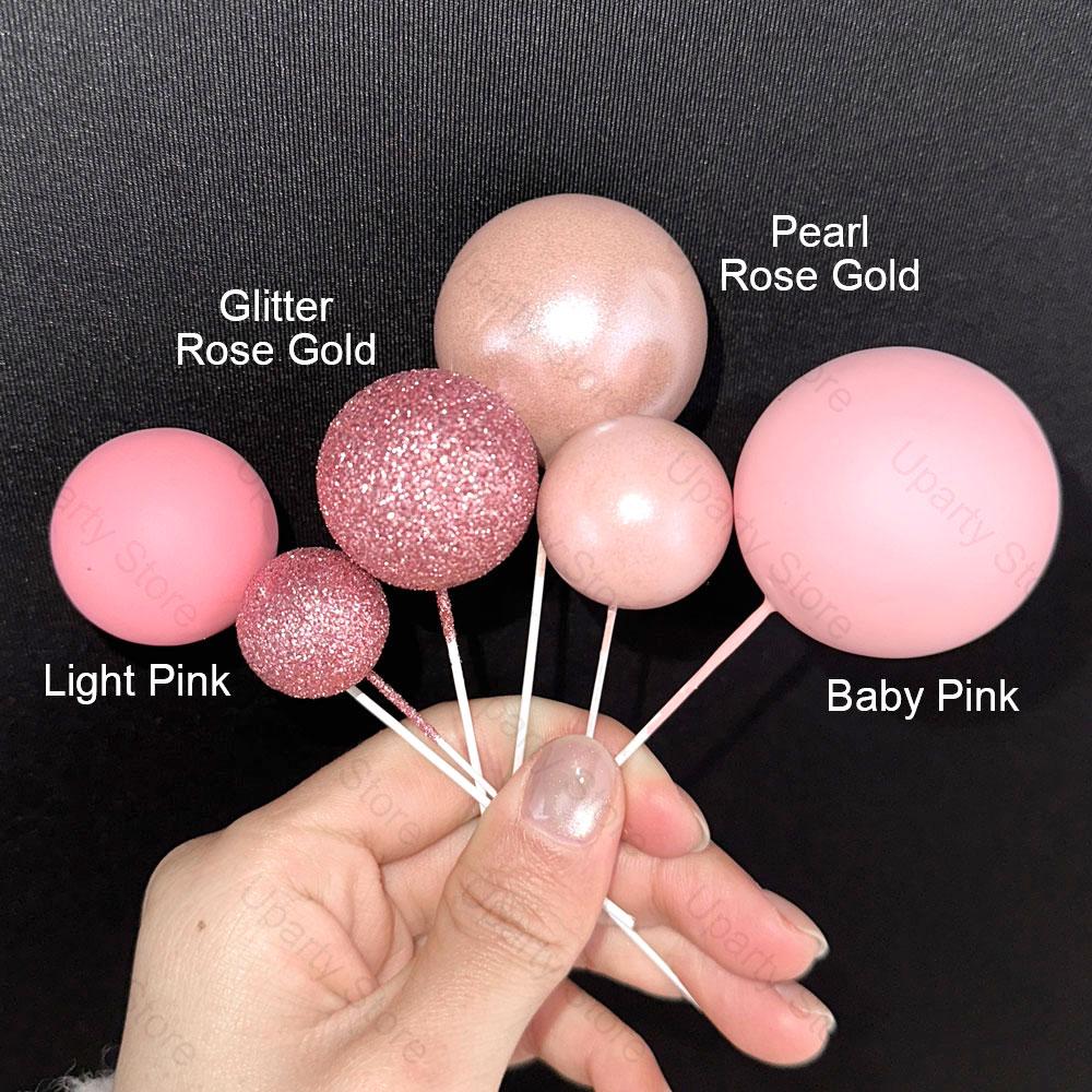 31pcs Disco Balls Cake Toppers Pearl Glitter Pink Cake Balls Mirror Disco Balls Cake Decoration for Birthday Wedding Party Decor 5
