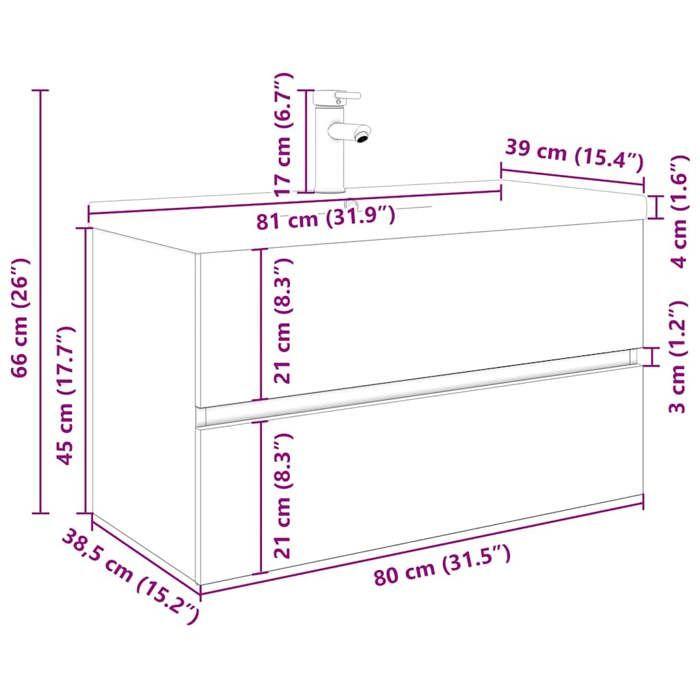 VidaXL Meuble lavabo avec bassin et robinet intégrés chêne artisanal, armoire lavabo de salle de bain, meuble de salle de 3328934