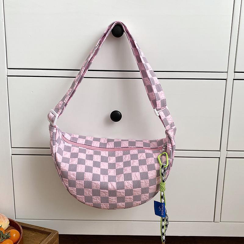 

Fashion versatile plaid dumpling bag new niche design commuting shoulder messenger bag women s bag розовый
