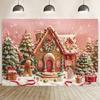 Christmas Winter Gingerbread House Backdrop Merry Xmas Snow Tree Eve Party Decorations Photography Background Photo Studio Props4