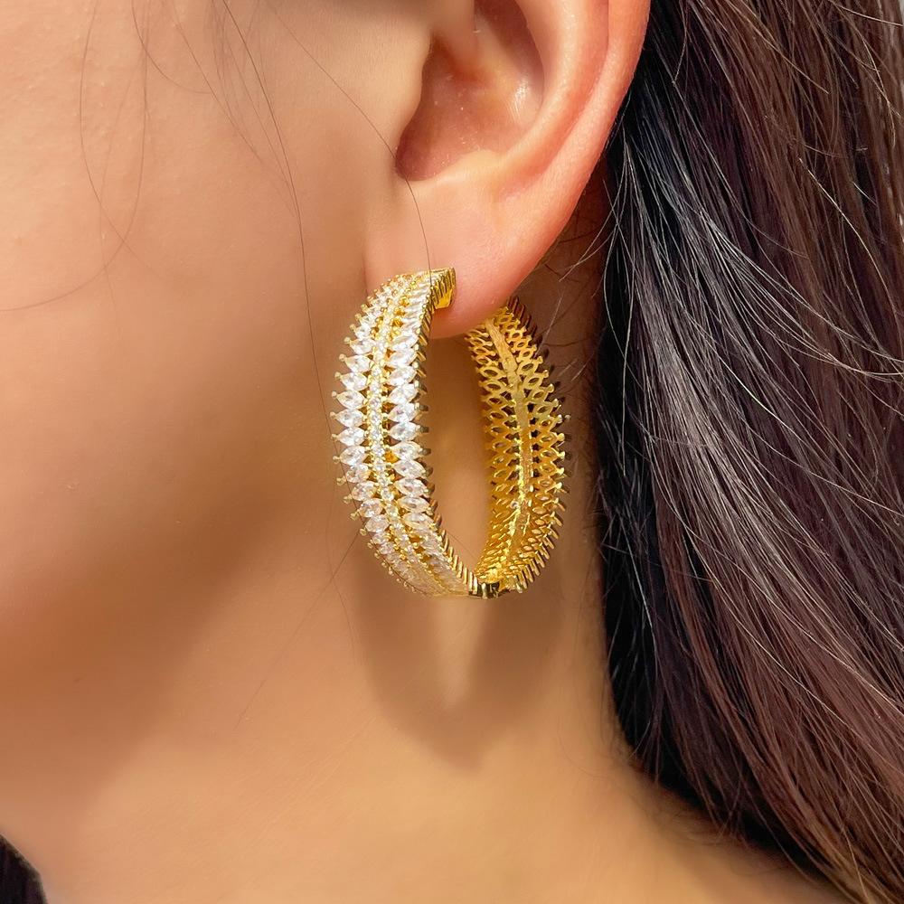 Light Luxury Design Wheat Earrings Jewelry Micro-Inlaid Zircon Large Circle Earrings