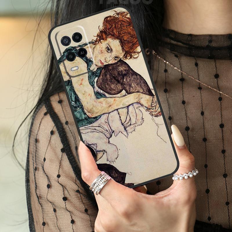 Egon Schiele Art Case For Oppo A74 A94 A54 A80 A60 A40 A18 A38 A58 A78 A98 A96 A76 A16 A15 A17 A57 A77 A5 Pro