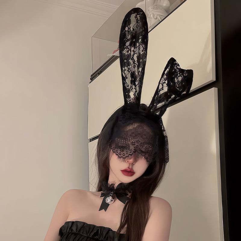 Veil Cat Rabbit Ear Hoop Sexy Lace Cat Ears Veil Headbands Black Hairbands Eye Mask Anime Cat Cosplay