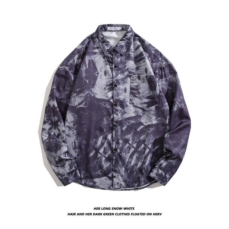 Men's Long-Sleeve Loose-Fit Shirt - Autumn/Summer Korean Style with Trendy Hong Kong Ins Print