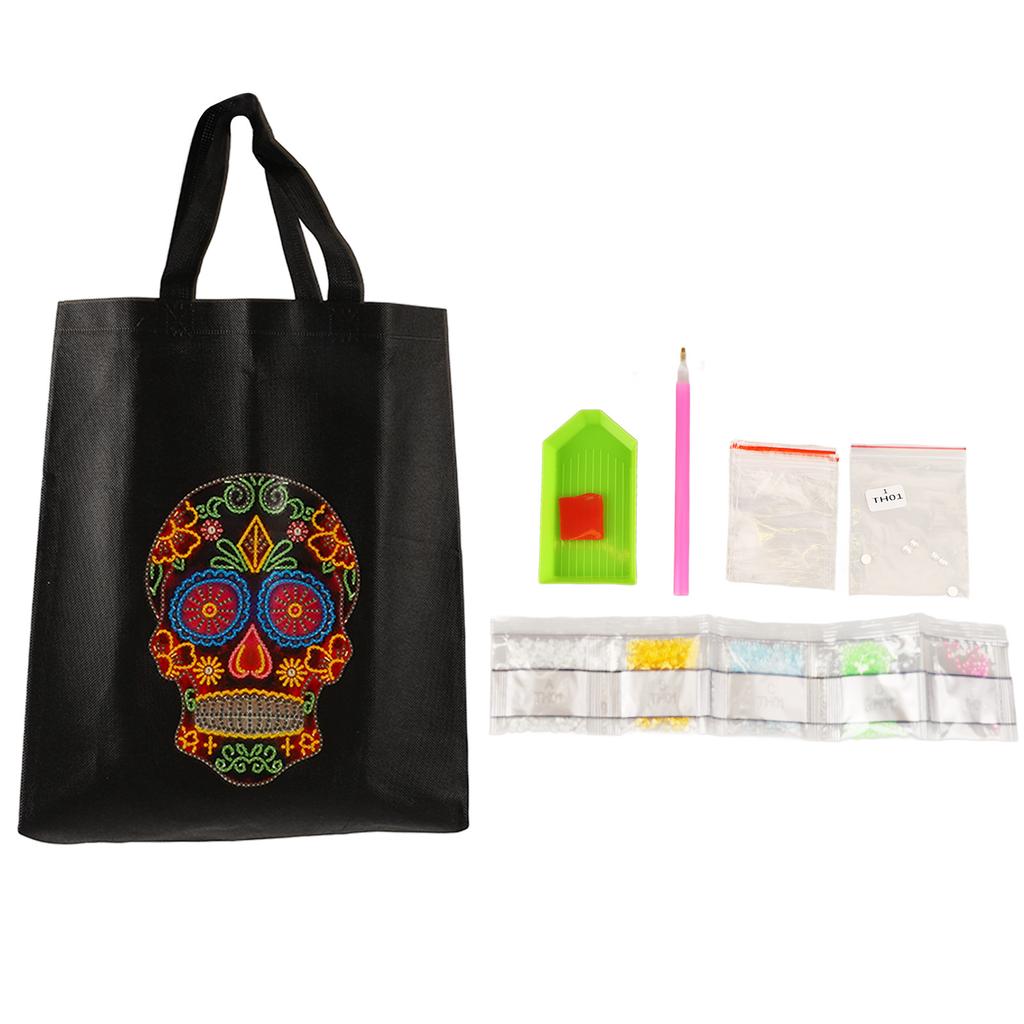 Rhinestone Painting Handbag Skull On Black Style Rich Colors 5D Rhinestone Shopping Bag for Kids
