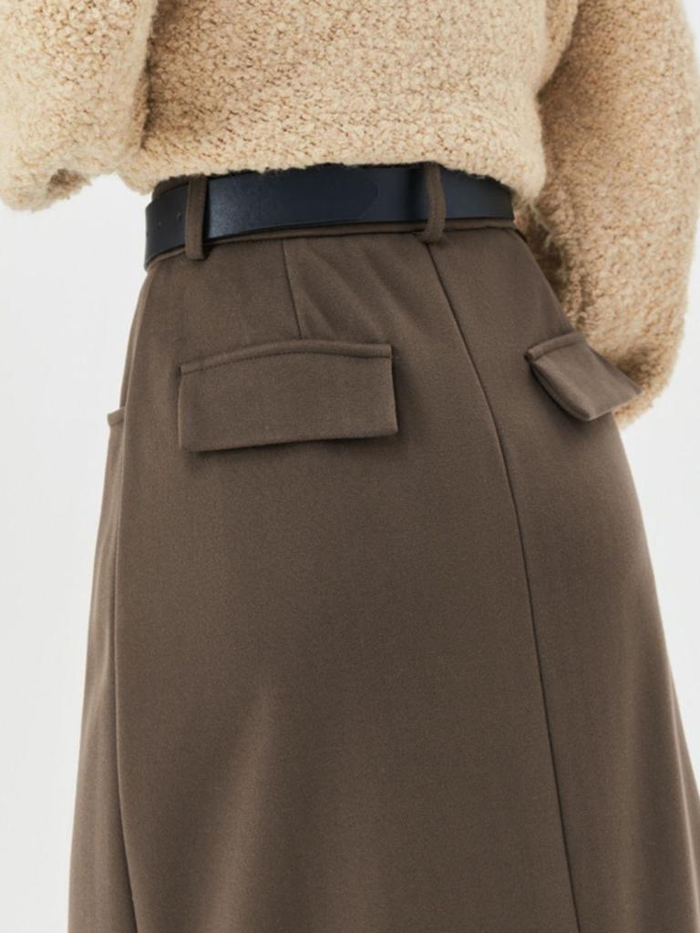 Women's High-Waist Woolen Midi Skirt - Slimming Bodycon with Slit for Autumn/Winter