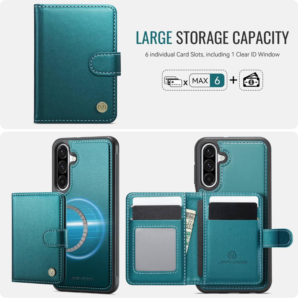 Brieftaschenhülle für Samsung Galaxy A56 A55 A54 A53 A52 A36 A35 A26 A25 A24 A17 A16, Premium 2-in-1 Abnehmbarer Magnetischer Kartenhalter