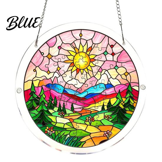 Nationaler Puzzle-Tag Ornament Acryl-Sonnfänger mit farbiger Lichtprojektion DIY-Fensteraufhängung Dekoration Kratzfest für Garten Terrasse