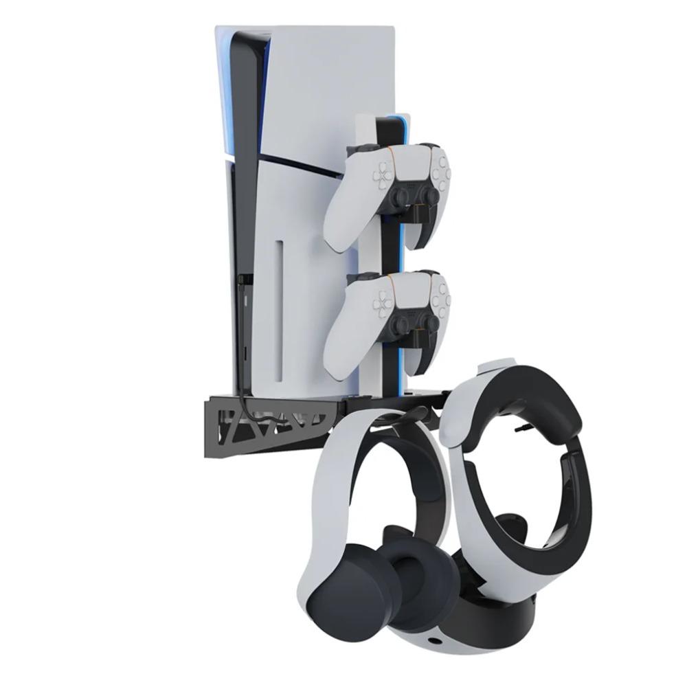 Metal Wall Mount Kit for PS5/PS5 Slim/PS5 Pro with Controller Charging Station, Cooling Fan, Headset Hanger for Playstation 5
