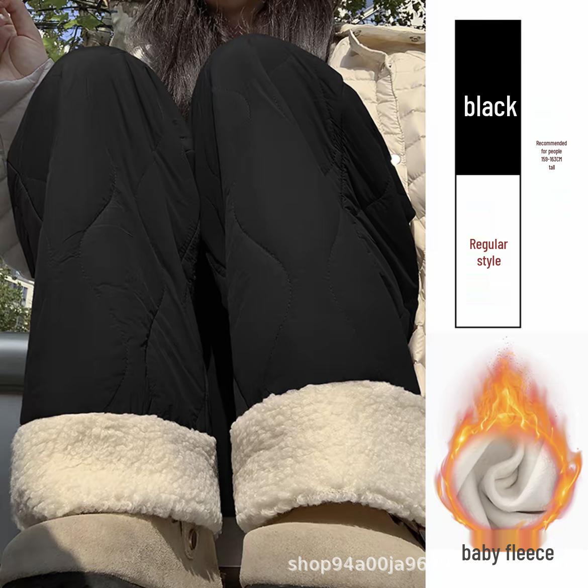 

Cozy Women s Winter Fleece-Lined High Waist Wide Leg Cotton Pants M [95-110 lbs]