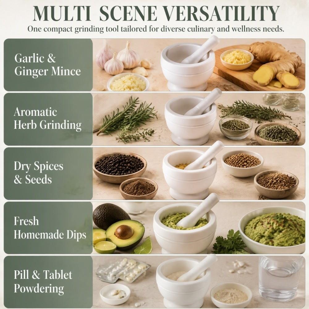 Wood Grain White Mortar and Pestle Set Lightweight Design Manual Pestle Set Garlic Crushing