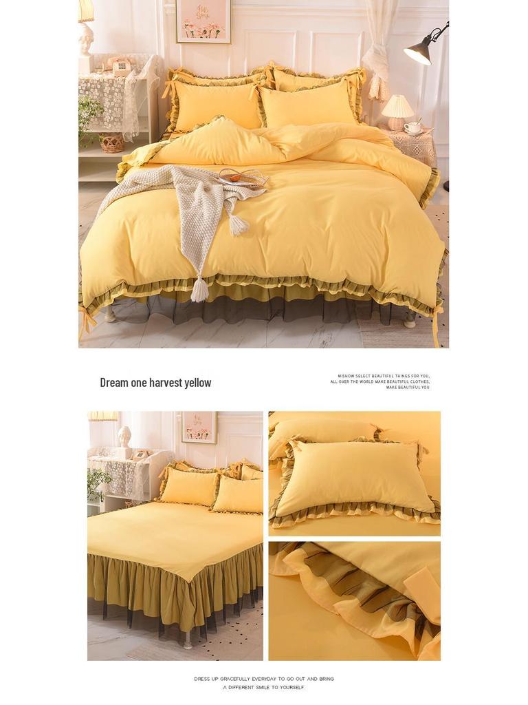 Black Lace Princess Style Bed Skirt Set - Bestseller 4-Piece for 1.5/1.8m Beds