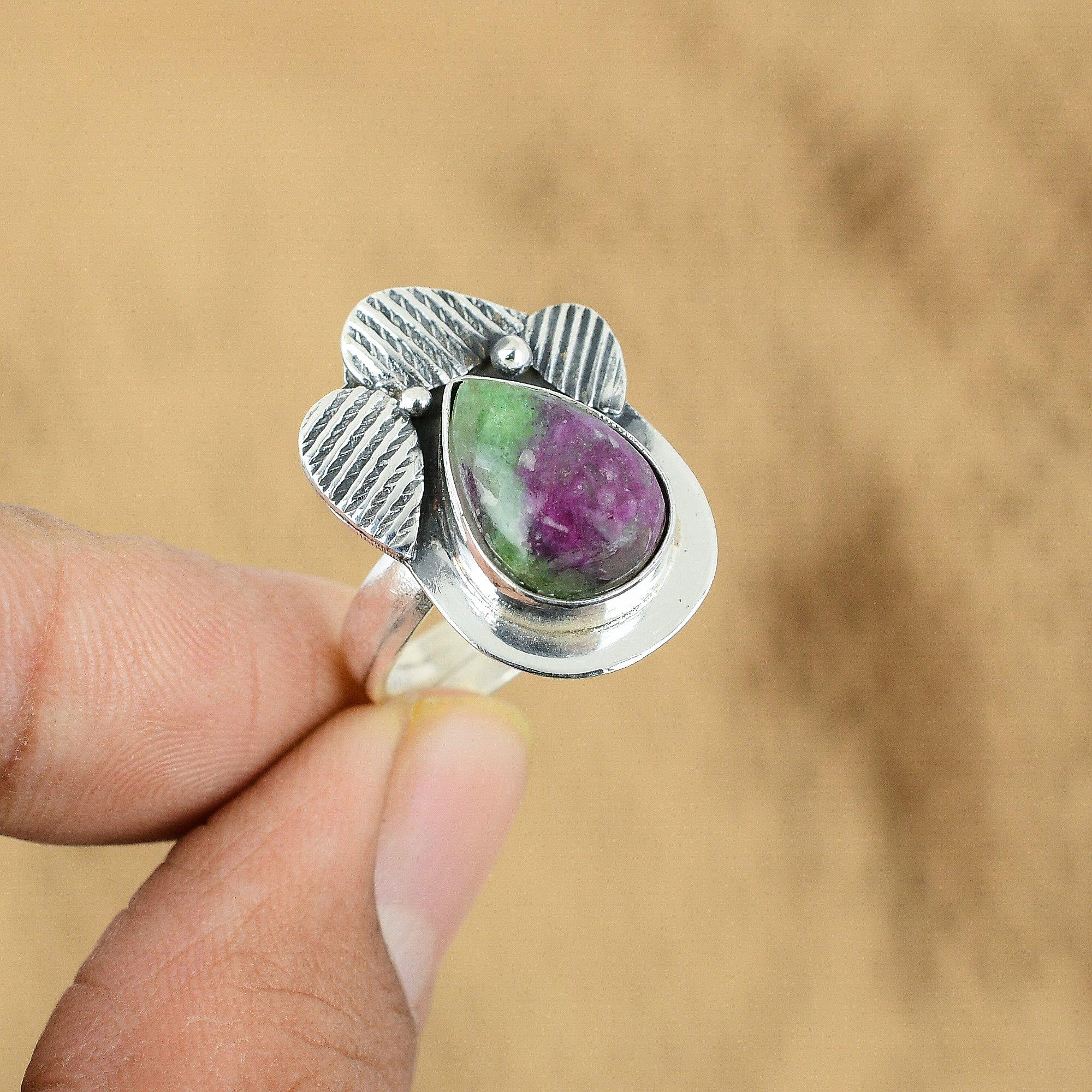 

Sterling Silver Ruby Zoisite Stone Wedding Stackable Art Deco Anniversary Ring Yes