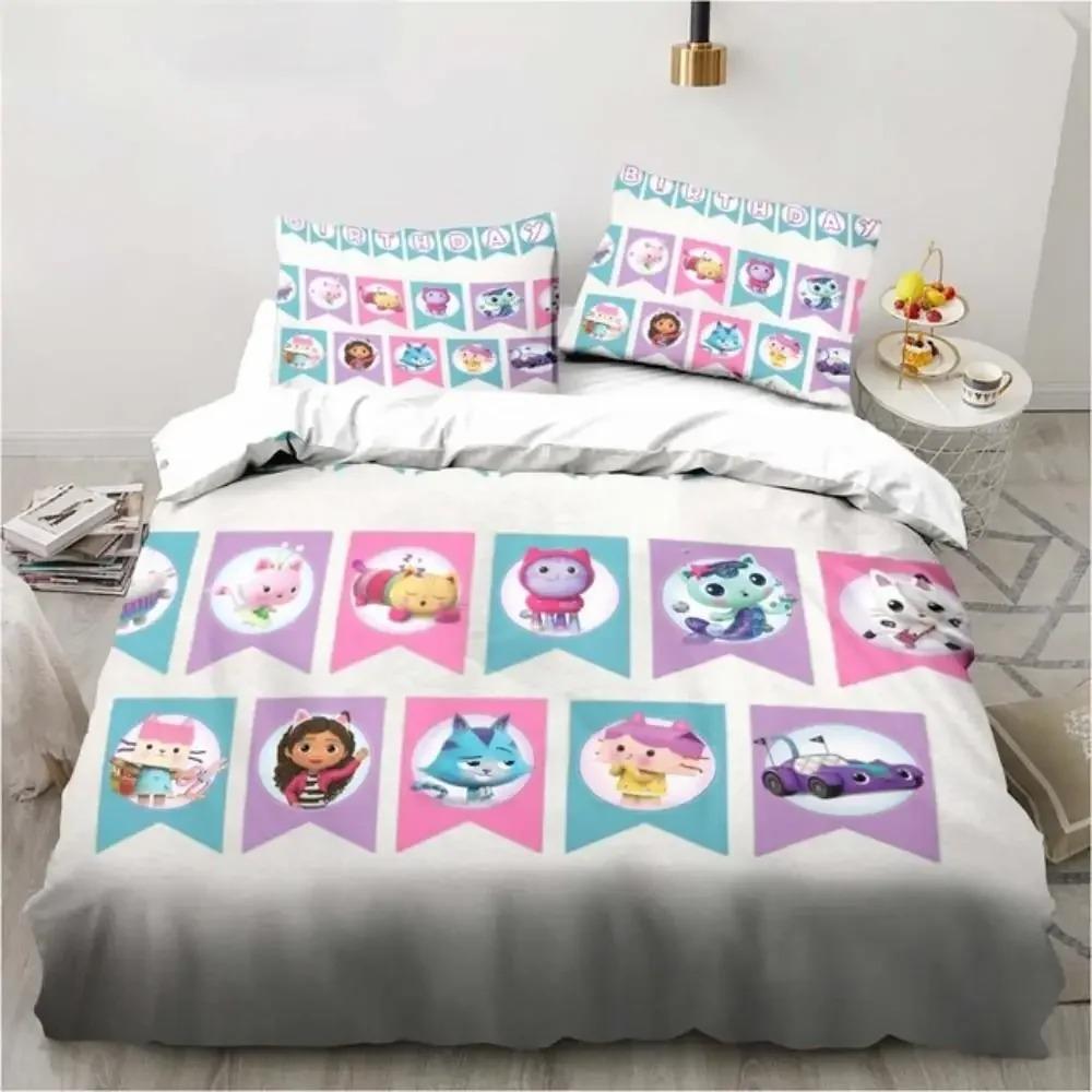 Gabby's Dollhouse Bedding Set Cartoon Pillowcases Quilt Cover For Girl Kids Gift Sing Twin Full Queen Cute Kawaii 3D Duvet Cover