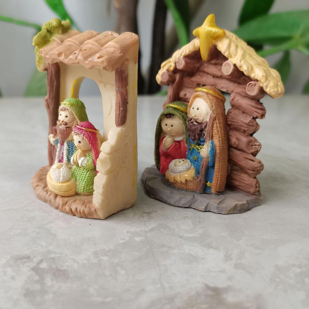 Mini Christmas Nativity Decor Resin Nativity Ornament Religious Statue for Christmas Decorations Festive Holiday Gift