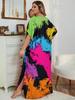 European-American Rayon Print Plus Size Beach Cover-Up Dress & Long Robe