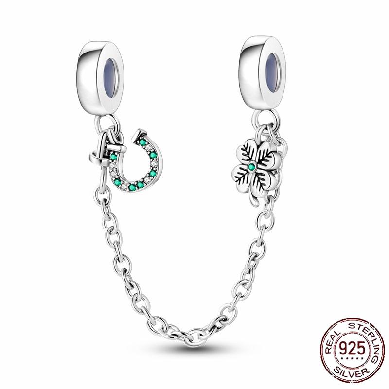 Stříbrný Křišťálový Pavé Bezpečnostní Řetízek Pevný Klip Pramen Přívěsek Vhodný pro Ženy Náramek Stříbrné Šperky Párty Narozeninový Dárek