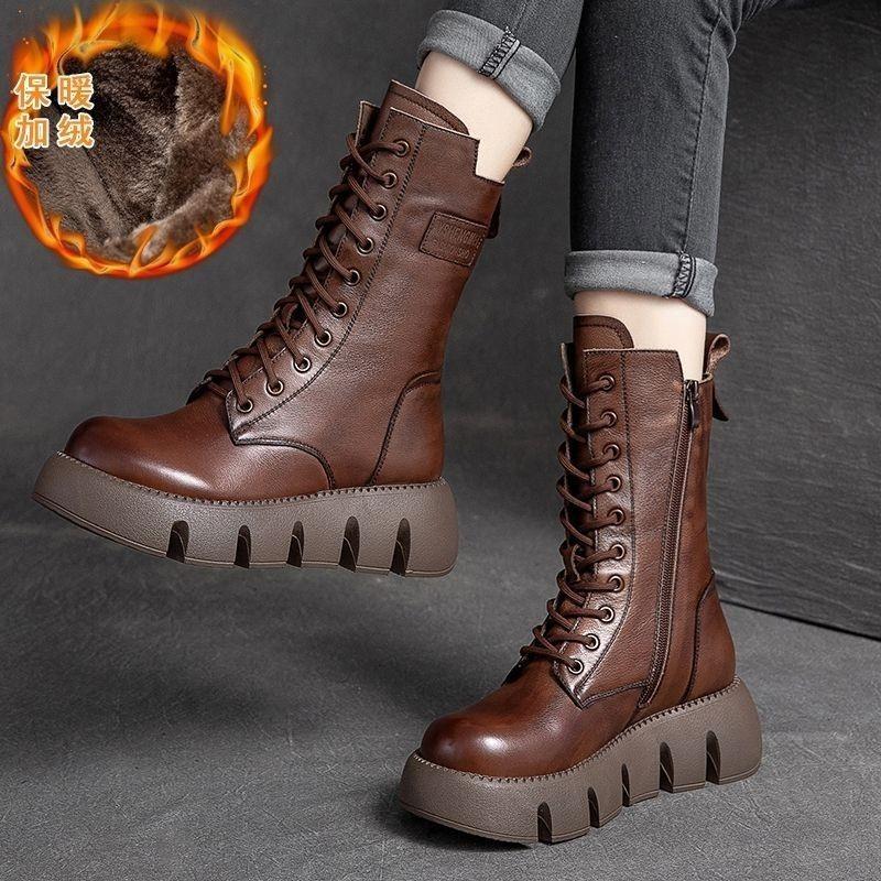 Women'S Winter All-Lap Belt Buckle High Top Lace-Up Side Zipper Muffin Sole Women'S Single Boots