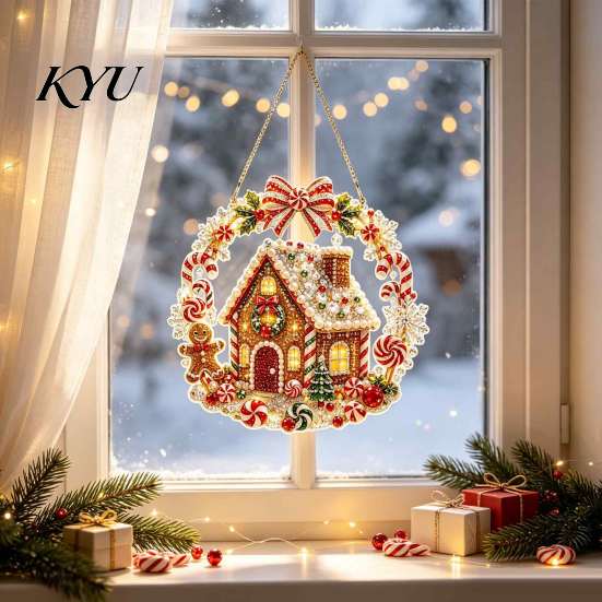 Festive Fireplace Wall Decorations Xmas Snowman Hanging Ornament, Round Acrylic Santa Reindeer Christmas Gift Ideas Door Sign for Window Decor