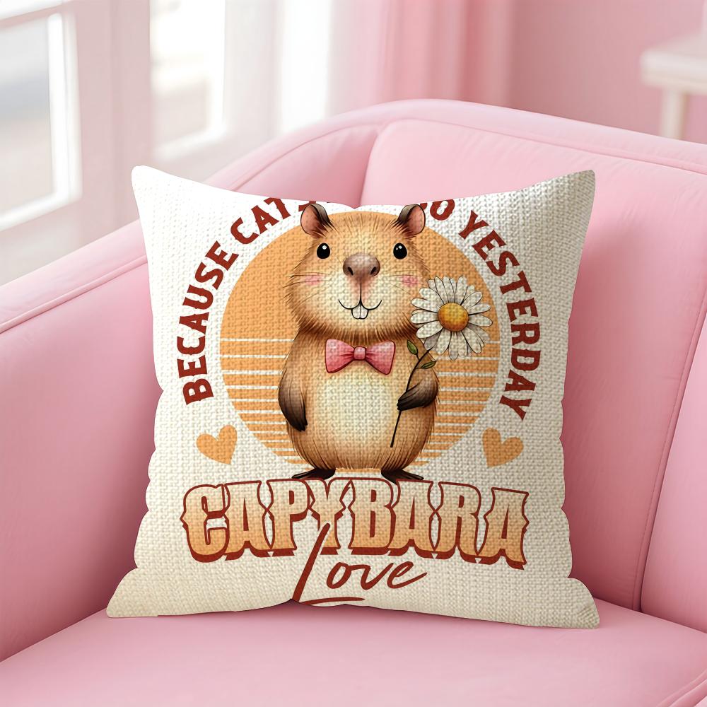 Cute Capybara Cushion Cover Natural Linen Pillow Case DoubleSided Print Decorative Sofa Pillowcase Home Decor Gift