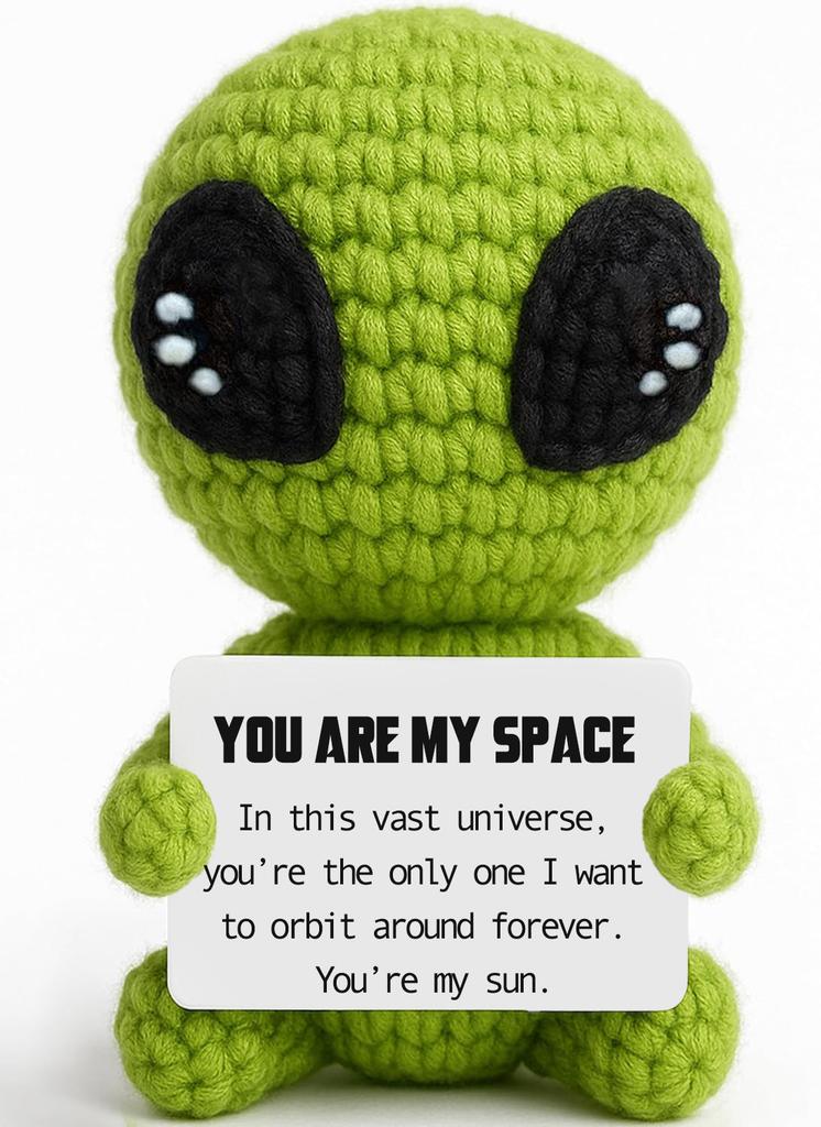 Unique Customize Positive Alien Crochet With Uplifting Card Birthday Graduation Anniversary Gift For Friend Husband Wife Teens
