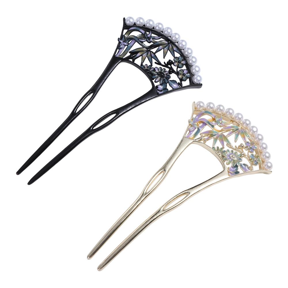 Pearl Fan Hair Stick U-shaped Hanfu U Shape Hairpin Antique   For Girl